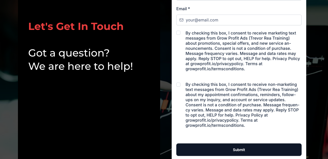Opt-in checkbox area of the live contact form