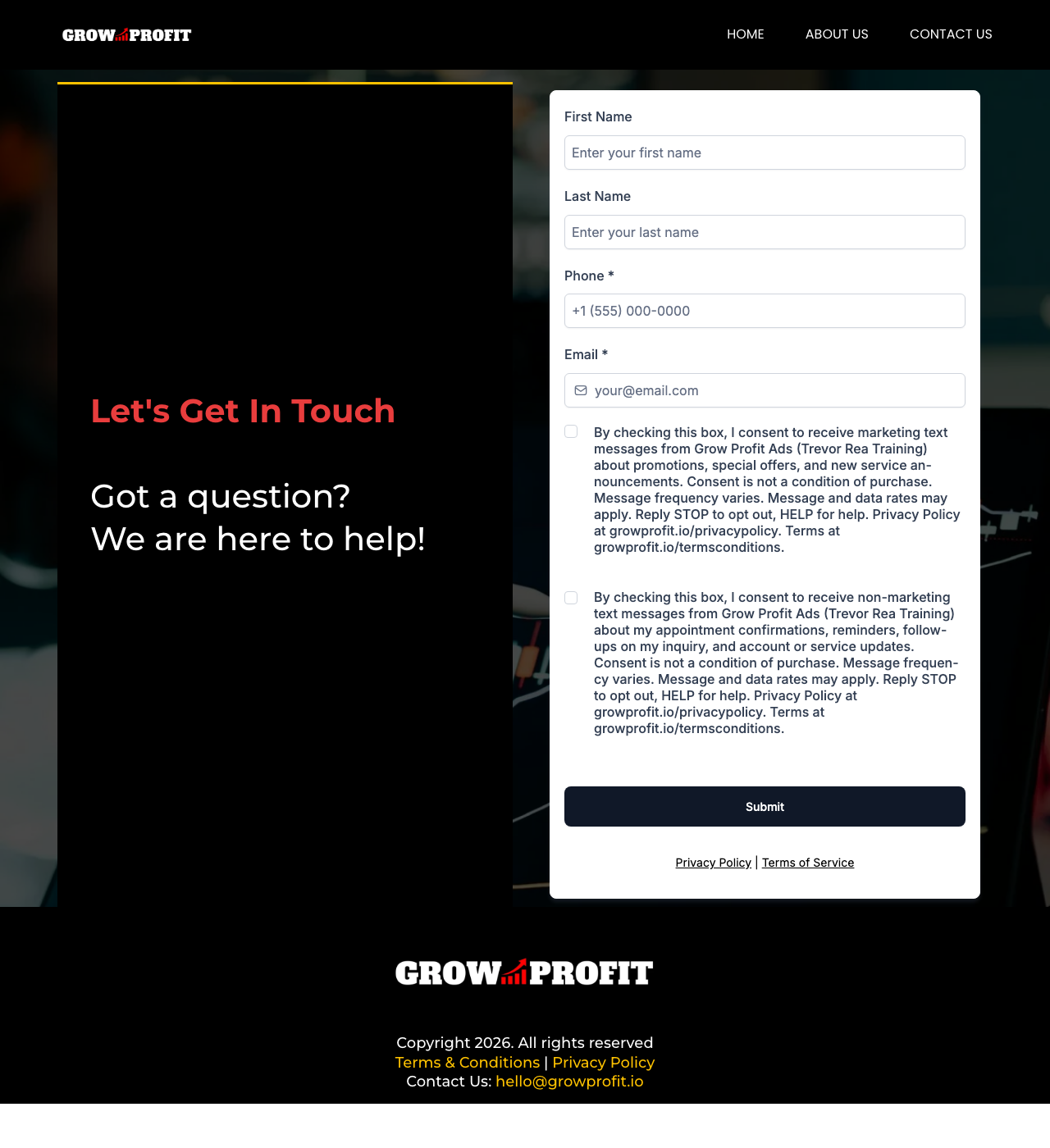 Full contact form page